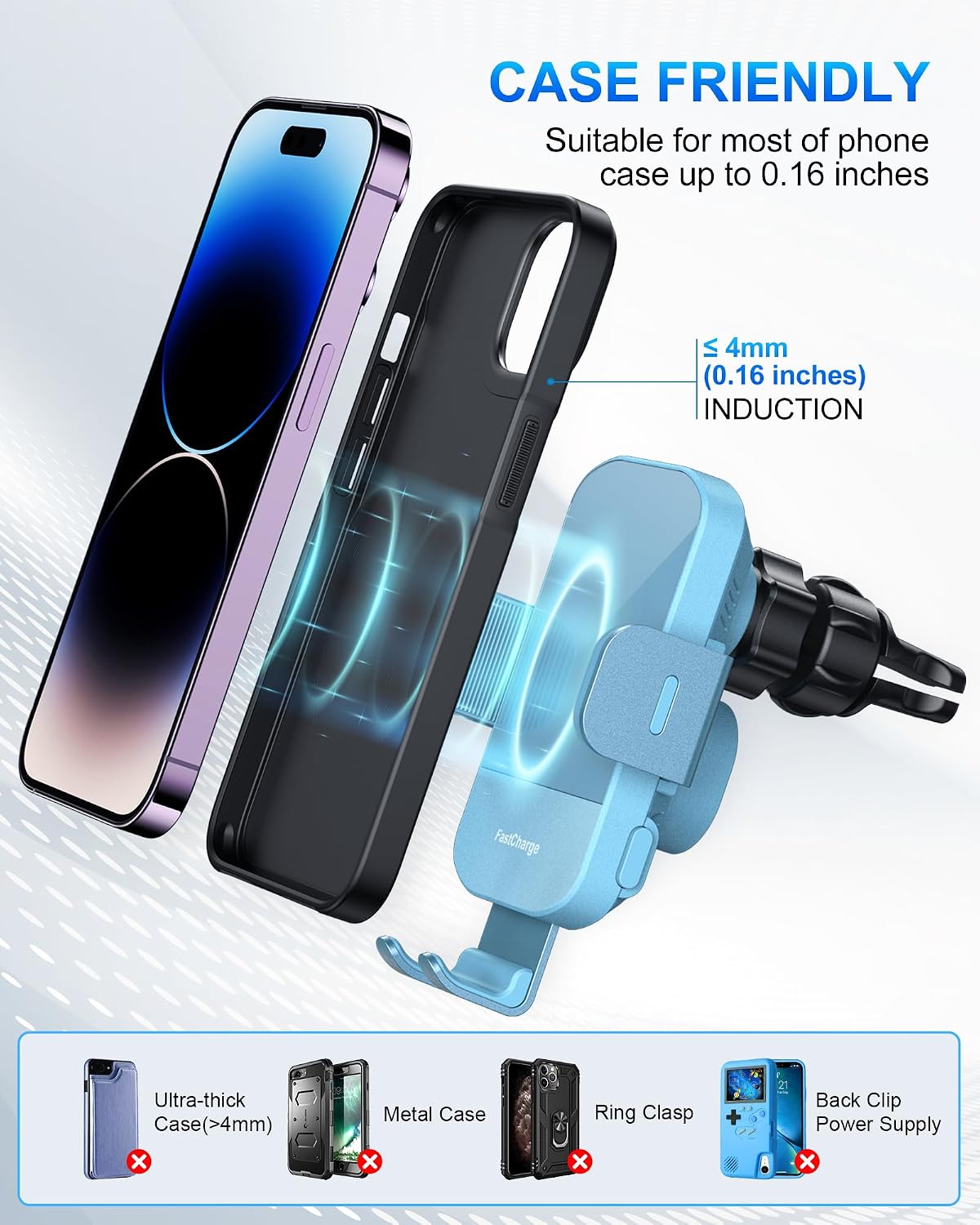 Wireless Car Charger, 15W Fast Charging Auto Clamping Car Charger Phone Mount Phone Holder fit for iPhone 15 14 13 12 11 Pro Max Xs, Samsung Galaxy S24 Ultra S23 S22 S21, S20, S10+, Cyan