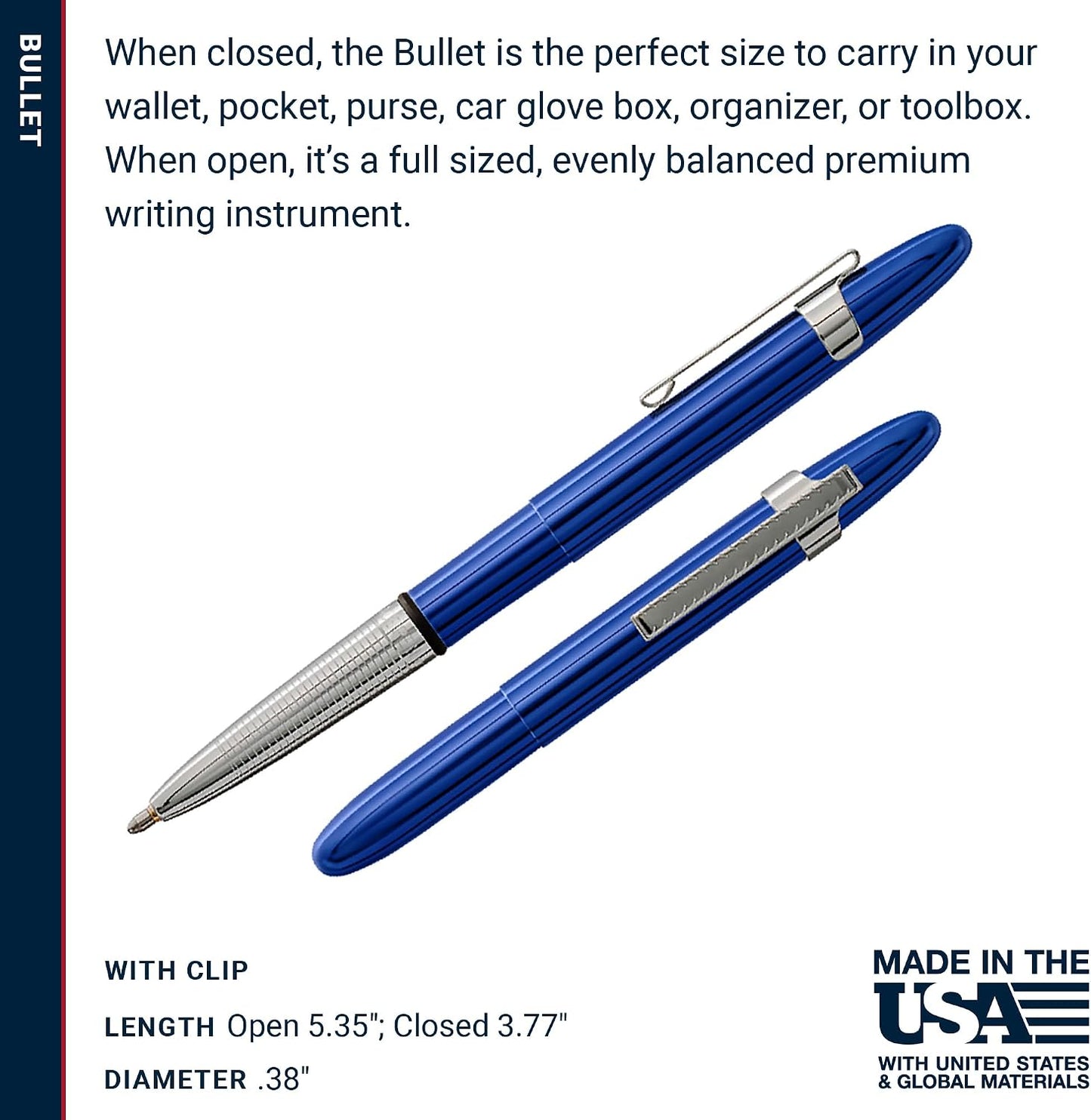 Fisher Space Pen Blue Moon Bullet Pen, Pressurized Ballpoint Pen, Compact Size, Writes Upside Down, Extreme Temperatures, Smooth Black Ink, Medium Point, Pocket Clip, Gift Box, Made in the USA