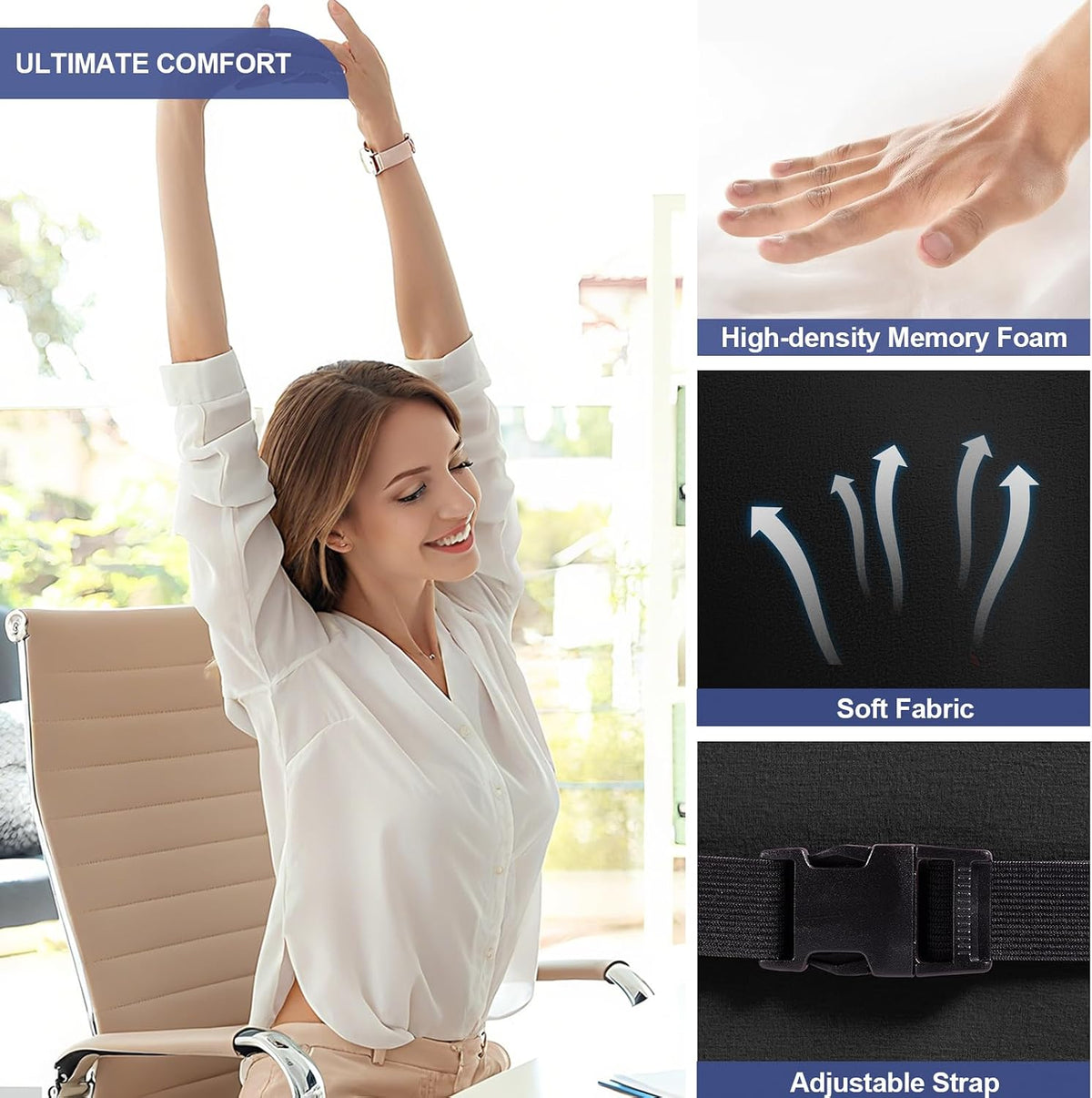 BYMECOST Lumbar Support Pillow for Car, Memory Foam Car Back Cushion