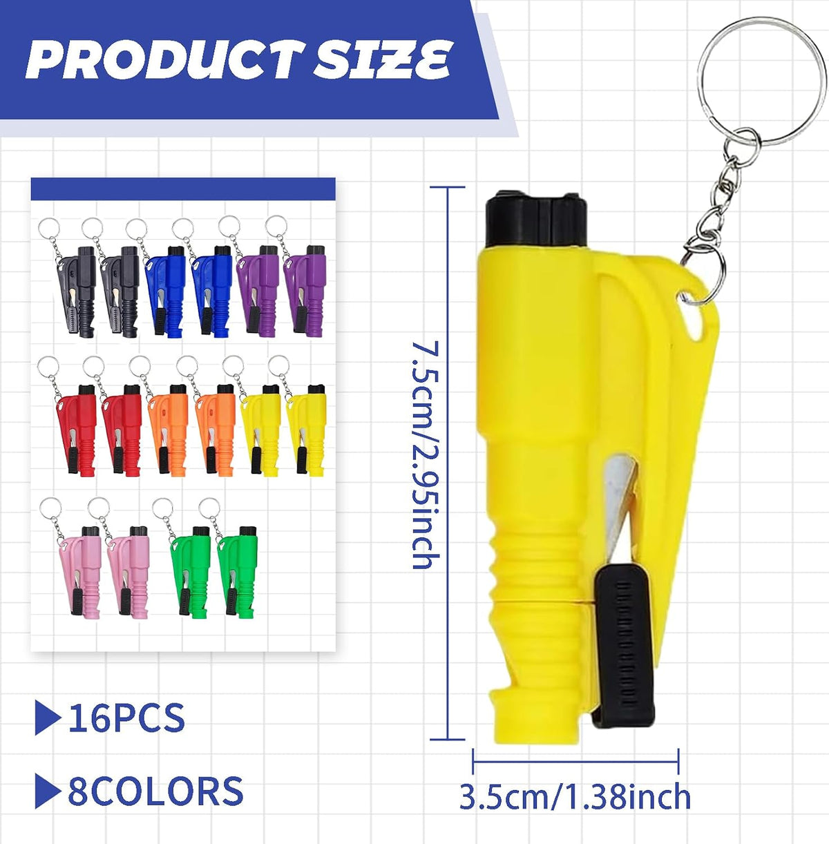 16Pcs Car Window Breaker Seatbelt Cutter Keychain, 3 in 1 Emergency Escape Tool