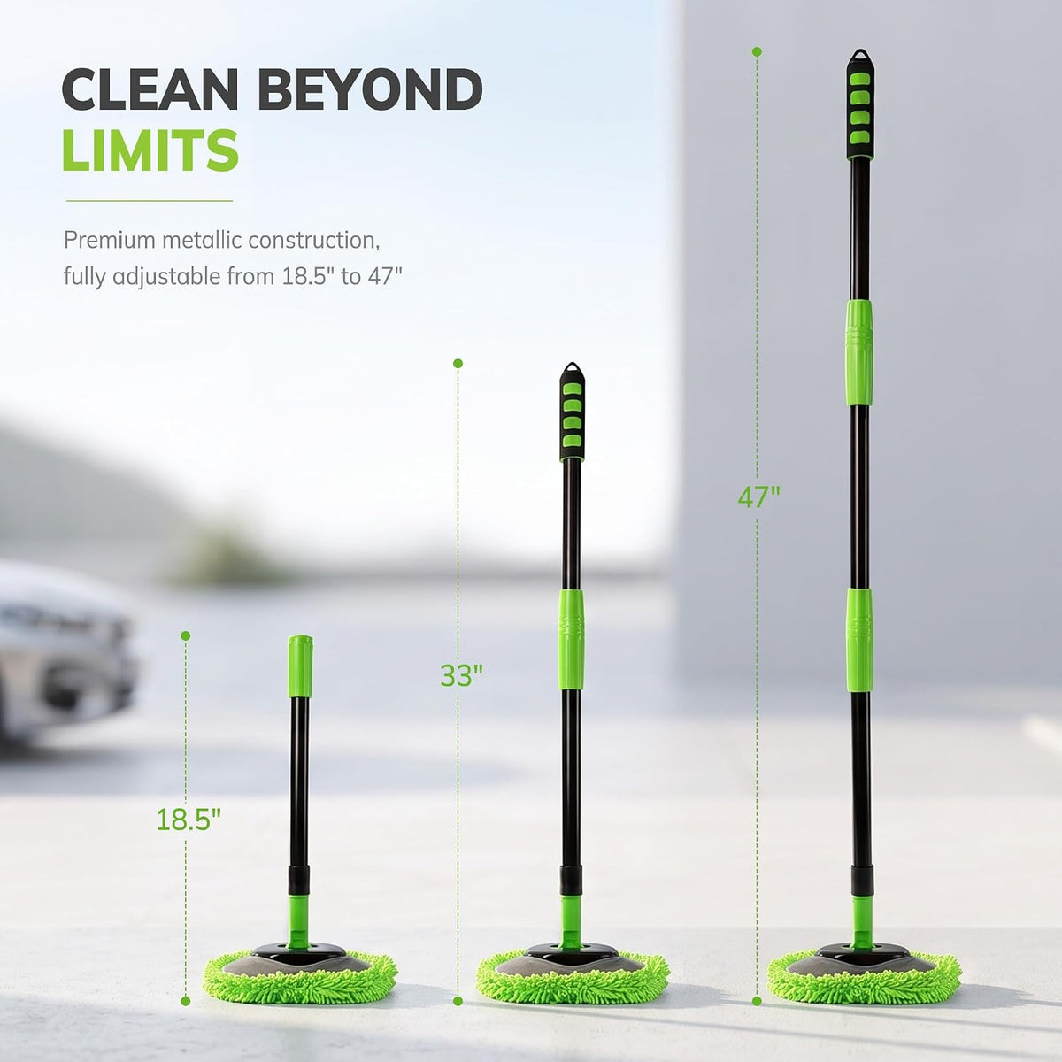 IVYROLL Car Wash Brush Kit, Long Handle, Microfiber Wash Mop, 15° Angled