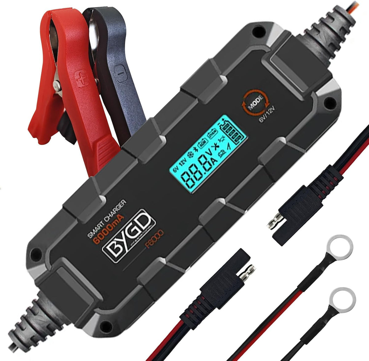 6A Car Battery Charger, 6V/12V Automative Trickle, Maintainer Battery Charger Desulfator with Temperature Compensation, LiFePO4 & Lead Acid Batteries for Motorcycle Lawn Mower Boat