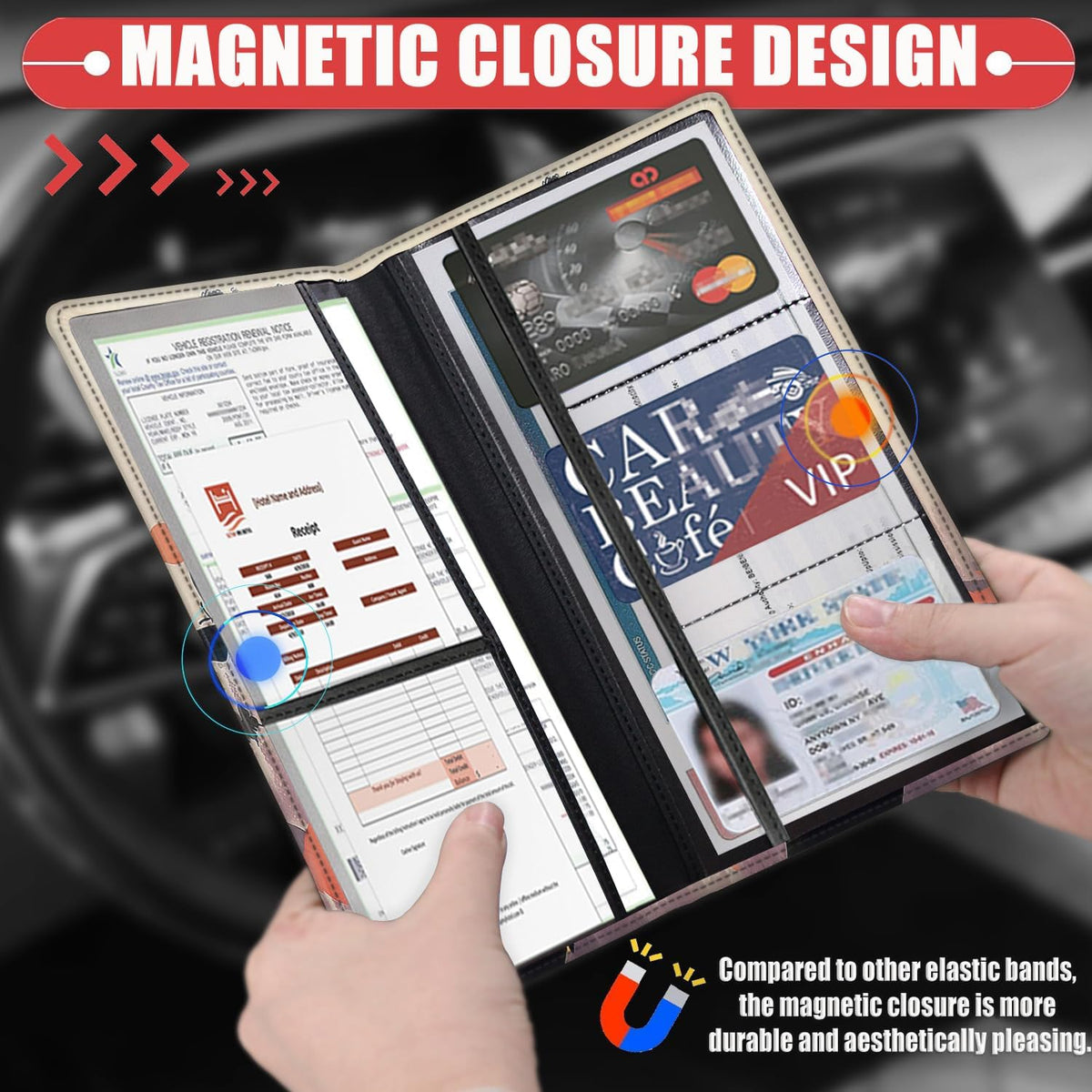 Car Document Holder with Magnetic Shut, Car Registration & Insurance Card Holder, PU Leather Glove Box Organizer Vehicle Accessories Driver License for Women/Men, African Black Woman Butterfly