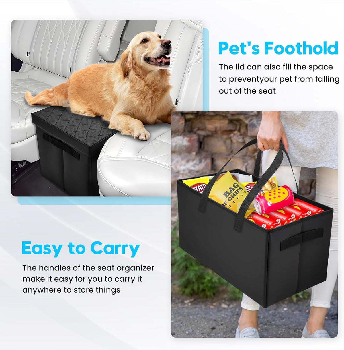 Autorder Car Seat Organizer for 2020-2025 2026 Ford Explorer Accessories Portable Backseat Organizer with Lid Handles Multipurpose Car Floor Storage for Kids Toys Baby Products Daily Necessities
