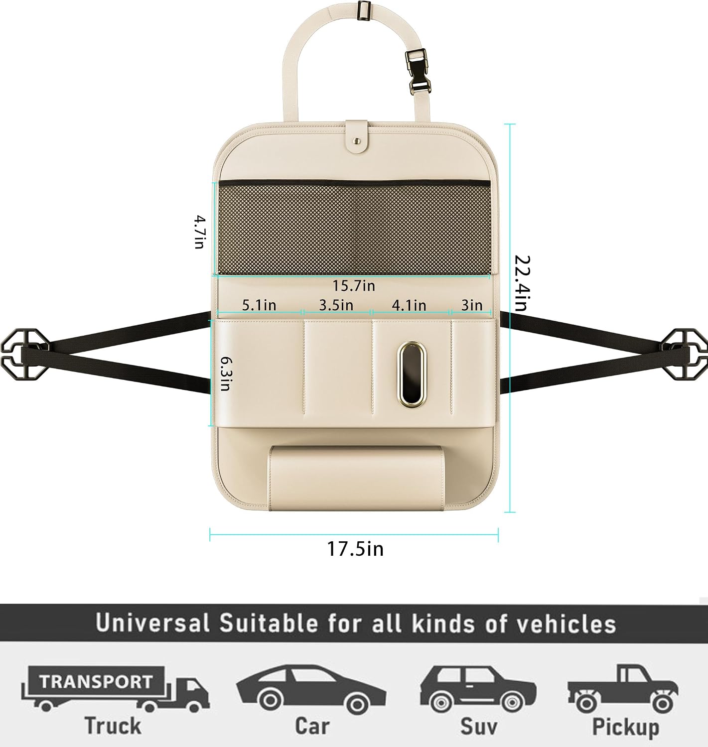 GMQ Backseat Car Organizer with Tray 1 Pack,Car Backseat Organizer with Foldable Table for Kids,Multifunctional Seat Back Organizer with Storage Pockets Car Storage Organizer (Beige)