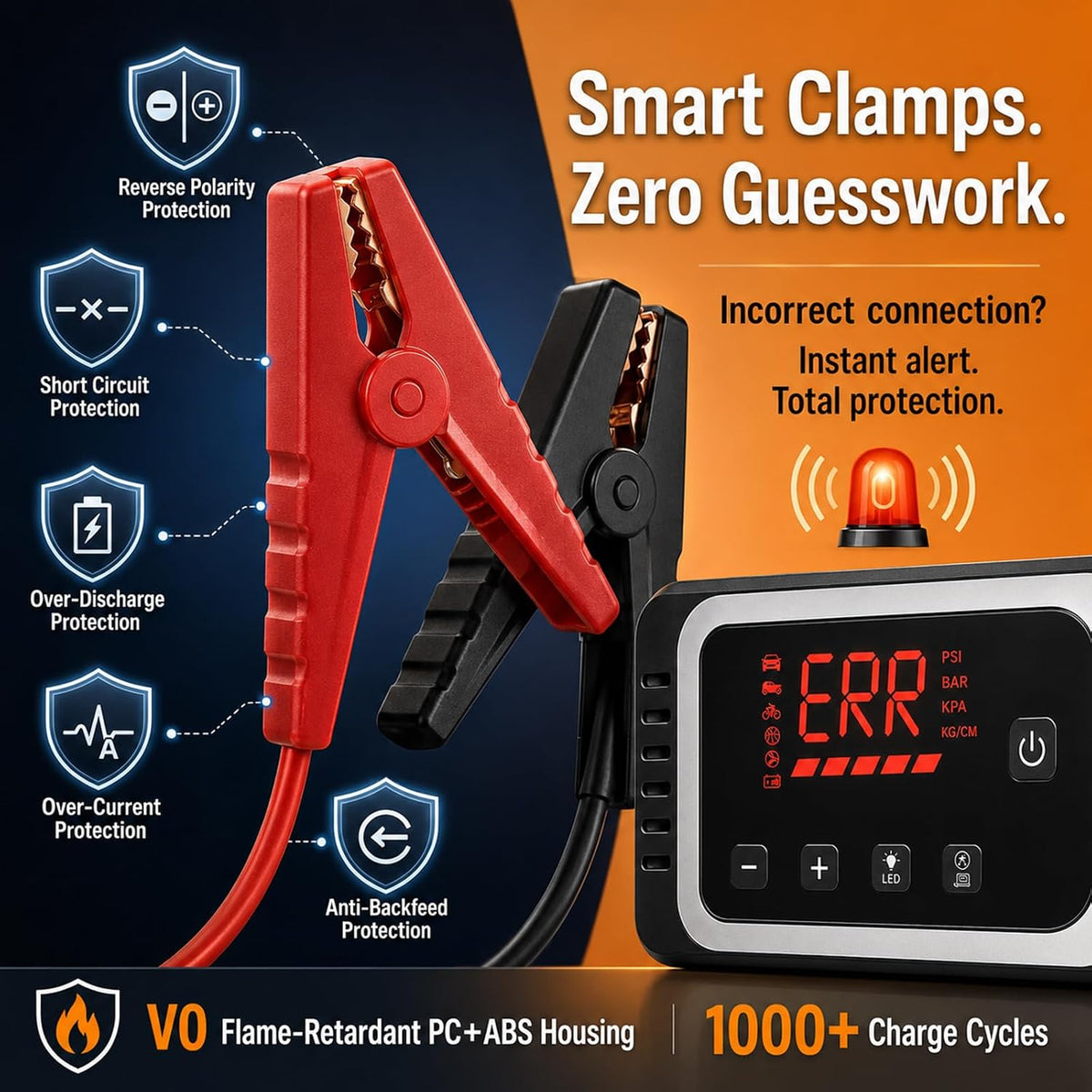8000A Car Battery Jump Starter with Air Compressor, 150 PSI Tire Inflator