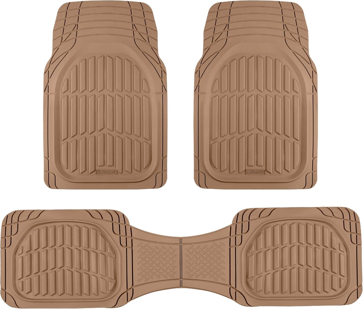 Motor Trend FlexTough LITE Rubber Car Mats Full Set - All Weather Floor Mats for Trucks, Cars & SUVs - Automotive Waterproof Beige Car Floor Mats for Cars Interior Accessories Universal Trim-to-Fit