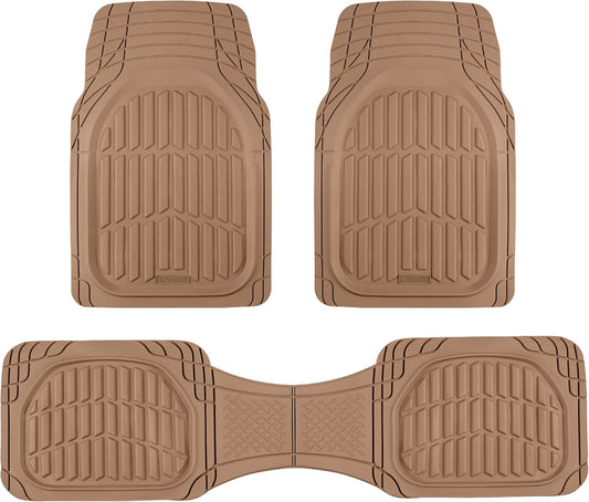 Motor Trend FlexTough LITE Rubber Car Mats Full Set - All Weather Floor Mats for Trucks, Cars & SUVs - Automotive Waterproof Beige Car Floor Mats for Cars Interior Accessories Universal Trim-to-Fit