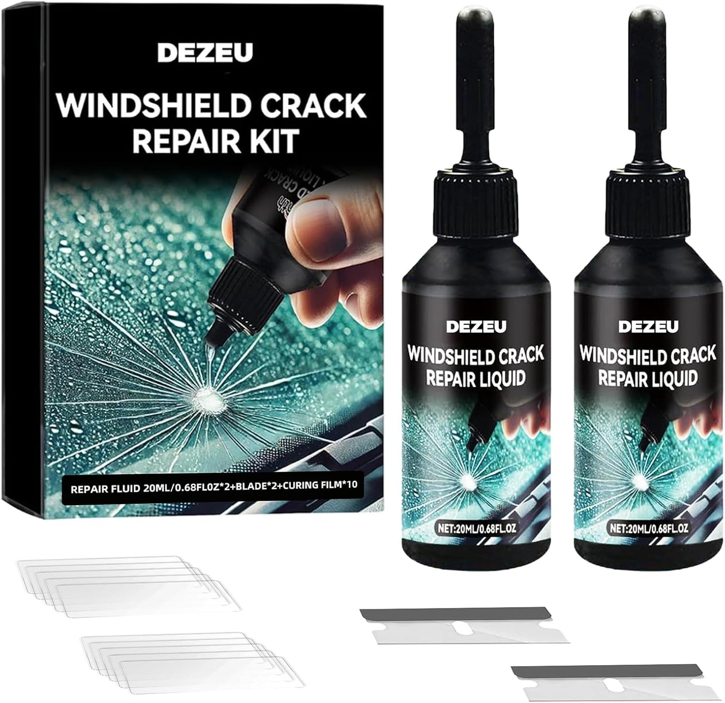 DEZEU 2026 Windshield Crack Repair Kit,Upgraded 2 Bottles Windshield Chip Repair Kit,5MinQuick-Glass Repair Liquid,Long-Lasting for Windshields, Windows, Mirrors,All Crack Types 0.68 FL OZ.