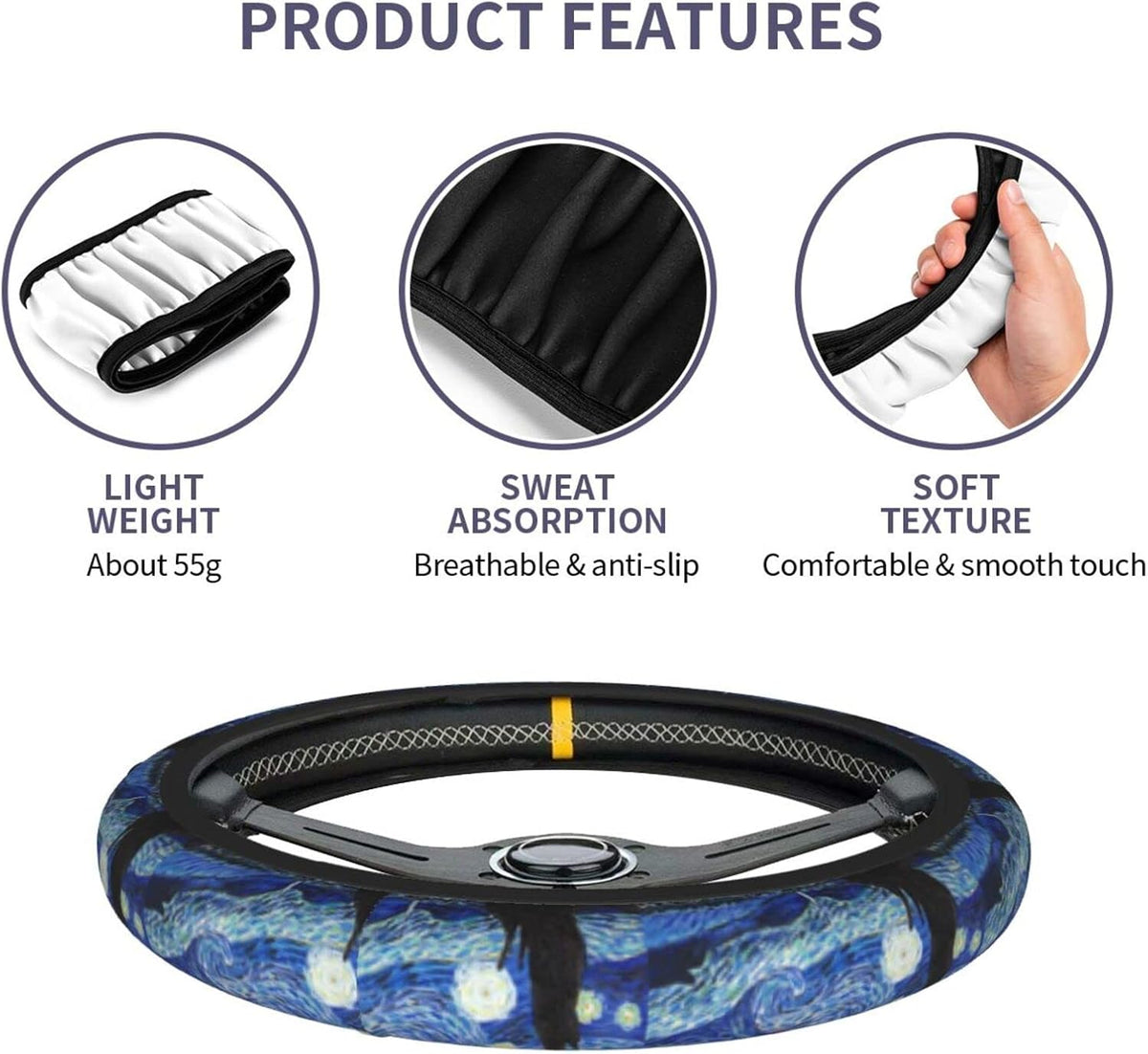 Starry Night Steering Wheel Cover, Auto Car Accessories Universal 15"