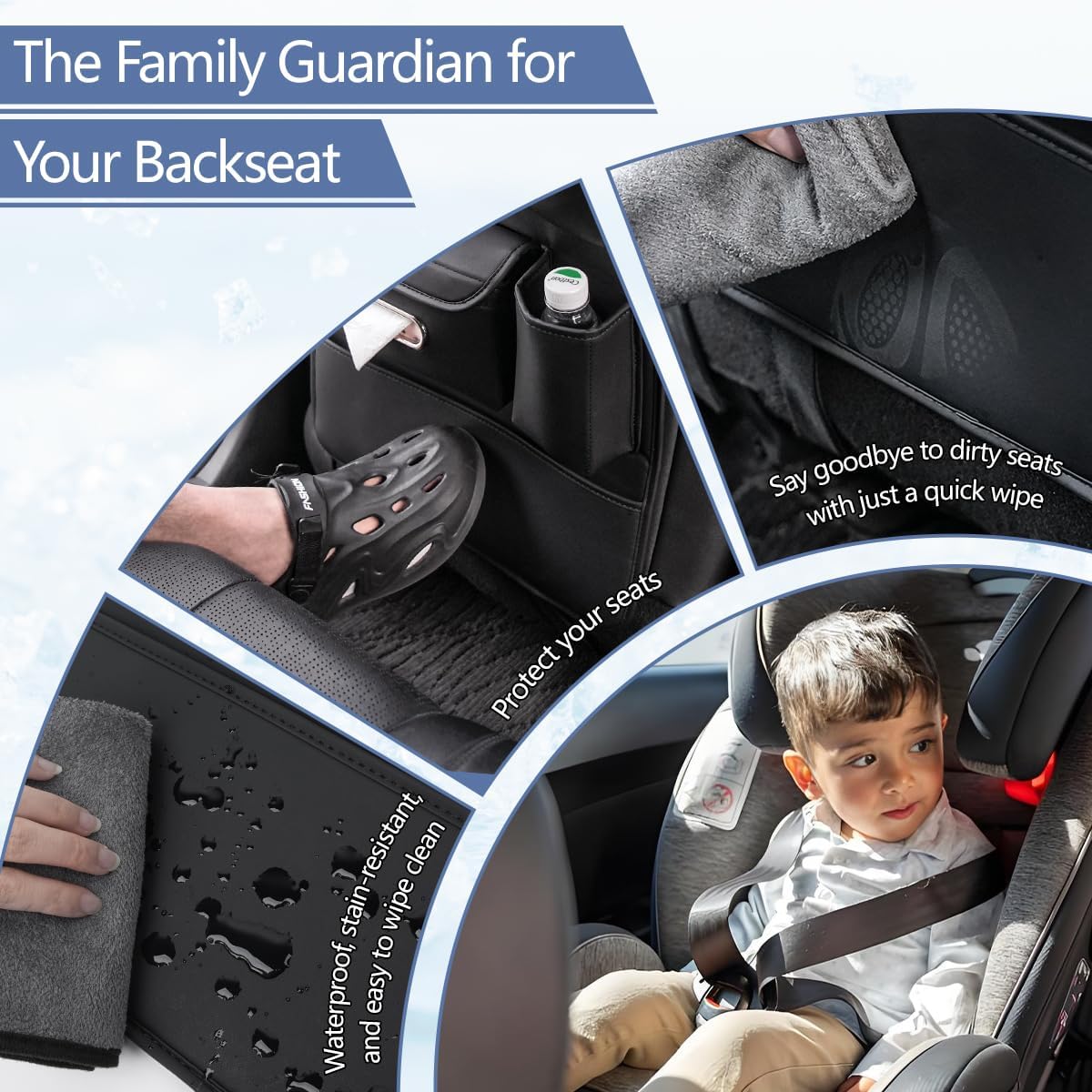 1pc Car Back Seat Organizer with Tissue Holder, 5 Storage Pockets, Kick Mat Back Seat Protector Cover for Kids, Road Trip Travel, Multifunctional Leather Auto Accessories -Black