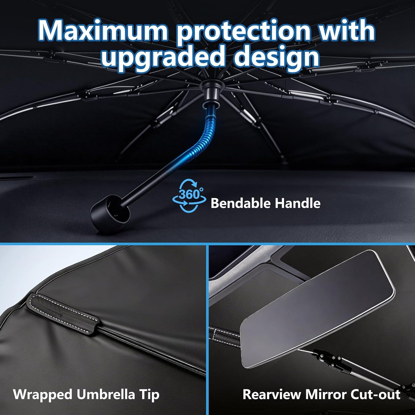 Windshield Sun Shade Car Umbrella: Foldable Retractable Front Window Sunshade Shield with Heat-Insulating Coating - Portable Protection from Heat & UV Rays for Cars, SUVs & Trucks