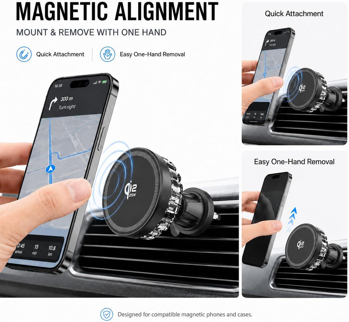 for MagSafe Car Mount Charger, Qi2.2 25W Active Cooling Wireless Car Charger with 83W Adapter, 2-in-1 Air Vent & Dashboard Magnetic Phone Holder for iPhone 17/16/15/14/13/12 Pro Max