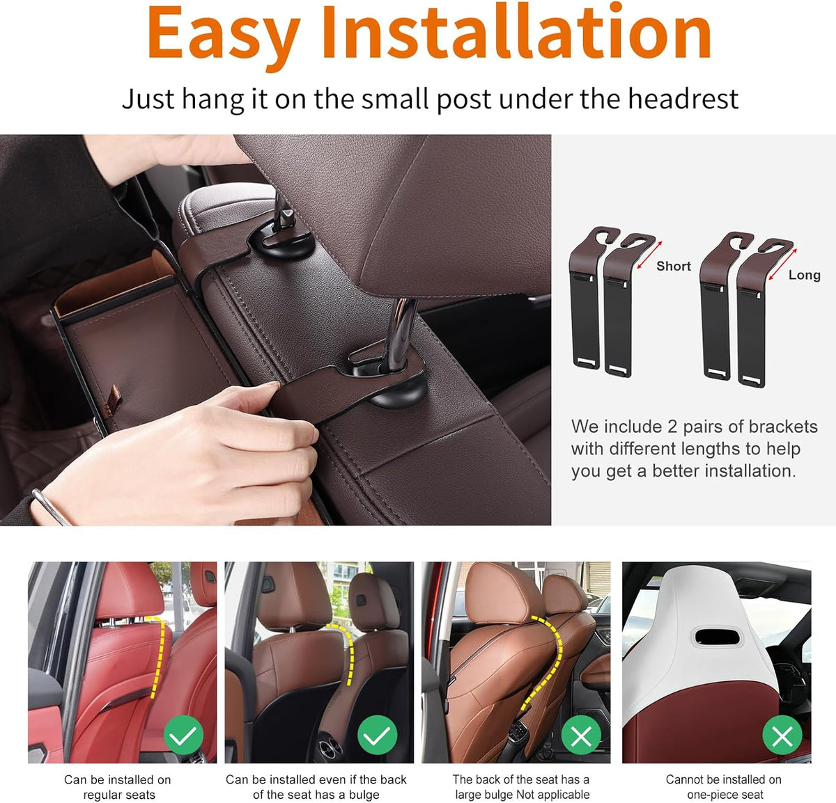 Car Seat Back Cup Holder, 4-in-1 Multifunctional Backseat Organizer with Tissue Box Storage & Hooks (Brown)