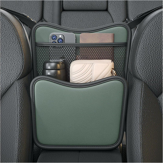 Ohleats Car Organizer Storage Between Seats, Nappa Leather Auto Handbag Holder for Document Phone Storage, Large Capacity Automotive Console Pocket Purse, Car Accessories (Green)