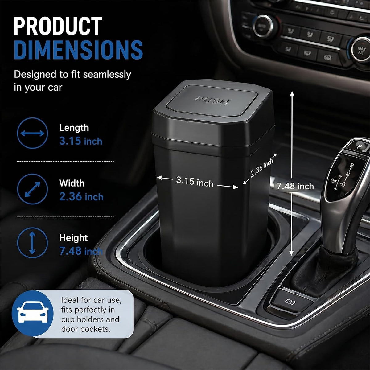 Car Trash Can, 2 Packs Leakproof Mini Car Garbage Can with Lid