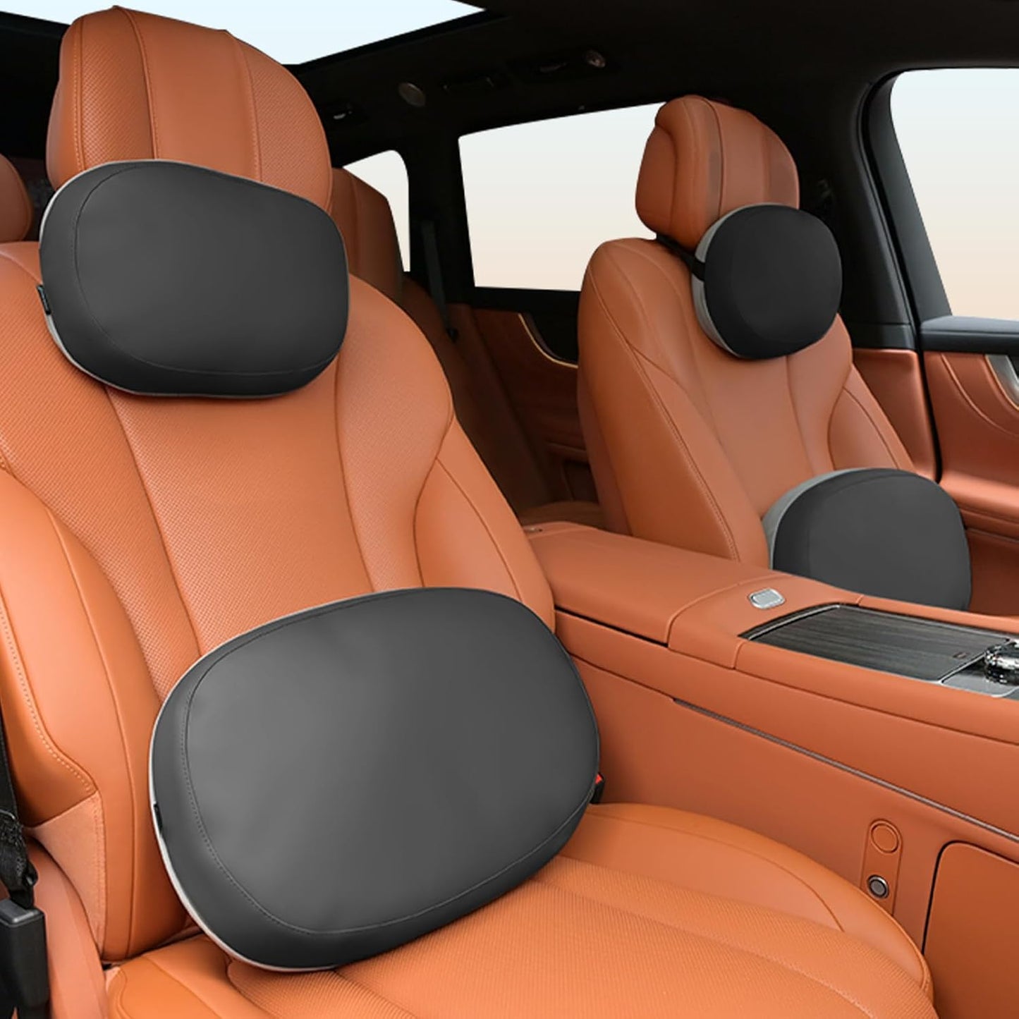 FLORICH Car Headrest and Lumbar Support Pillow for Car Office Chair, Double-Sided Skin-Friendly Suede & Leather Car Seat Pillow and Back Support, Pressure-Relieving Back Support for Car, Office Chair
