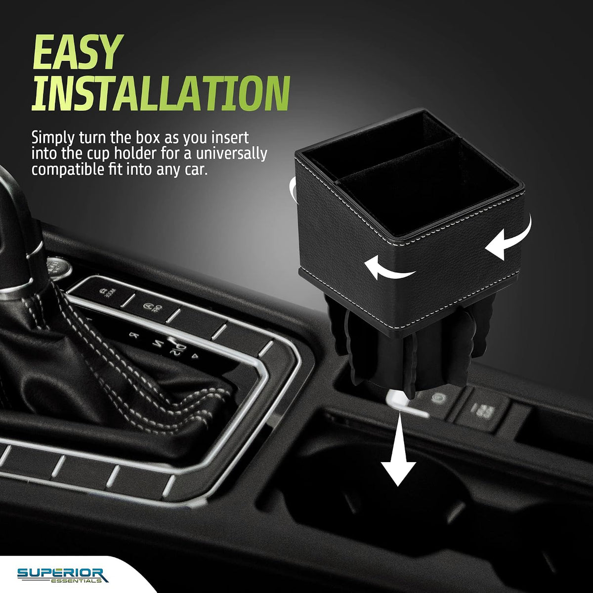 Superior Essentials Car Phone Holder & Key Storage Expander for Cupholder - Universal Size Phone Mount for Car - Elegant Design with Easy Installation - Effortless Charging Cell Phone Holder for Car