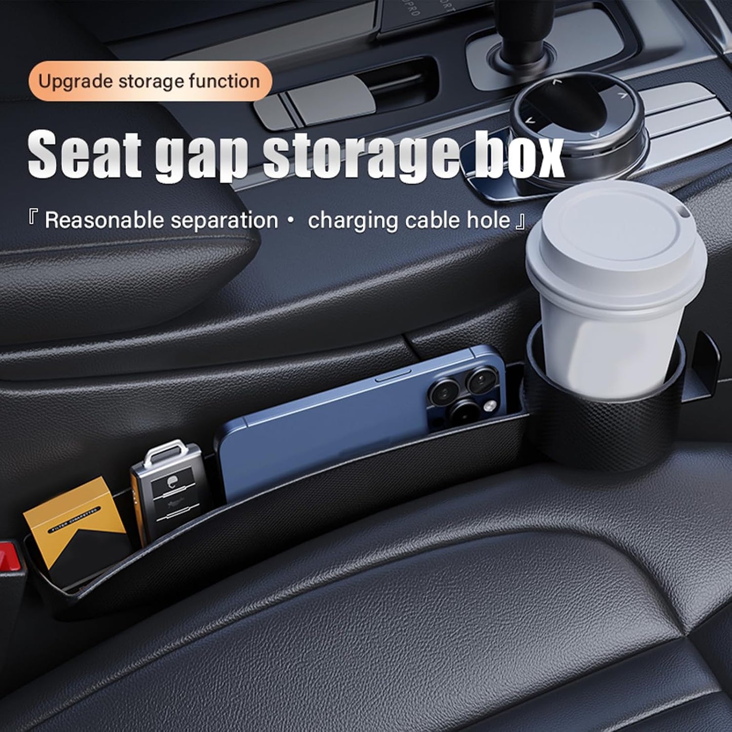 2 Pack Dual Car Seat Gap Filler with Cup Holder, Car Gap Plug Seat Fillers with Black-Carbon Fiber Texture for Cars SUV Trucks, Console Side Gap Organizer Storage, Fit for 1'' Seat Console Gap