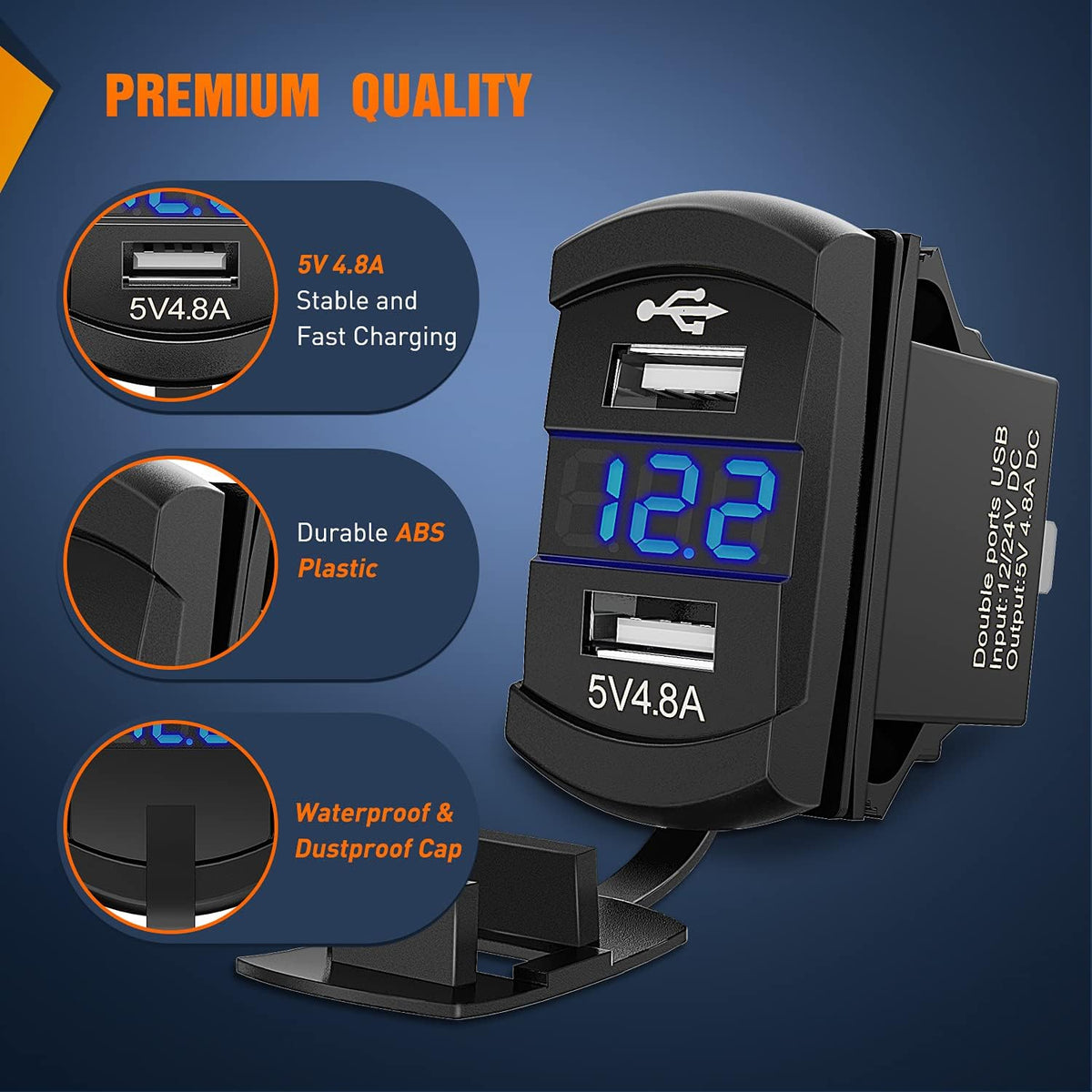Nilight 12V Rocker Switch Style Dual USB Charger with LED Voltmeter