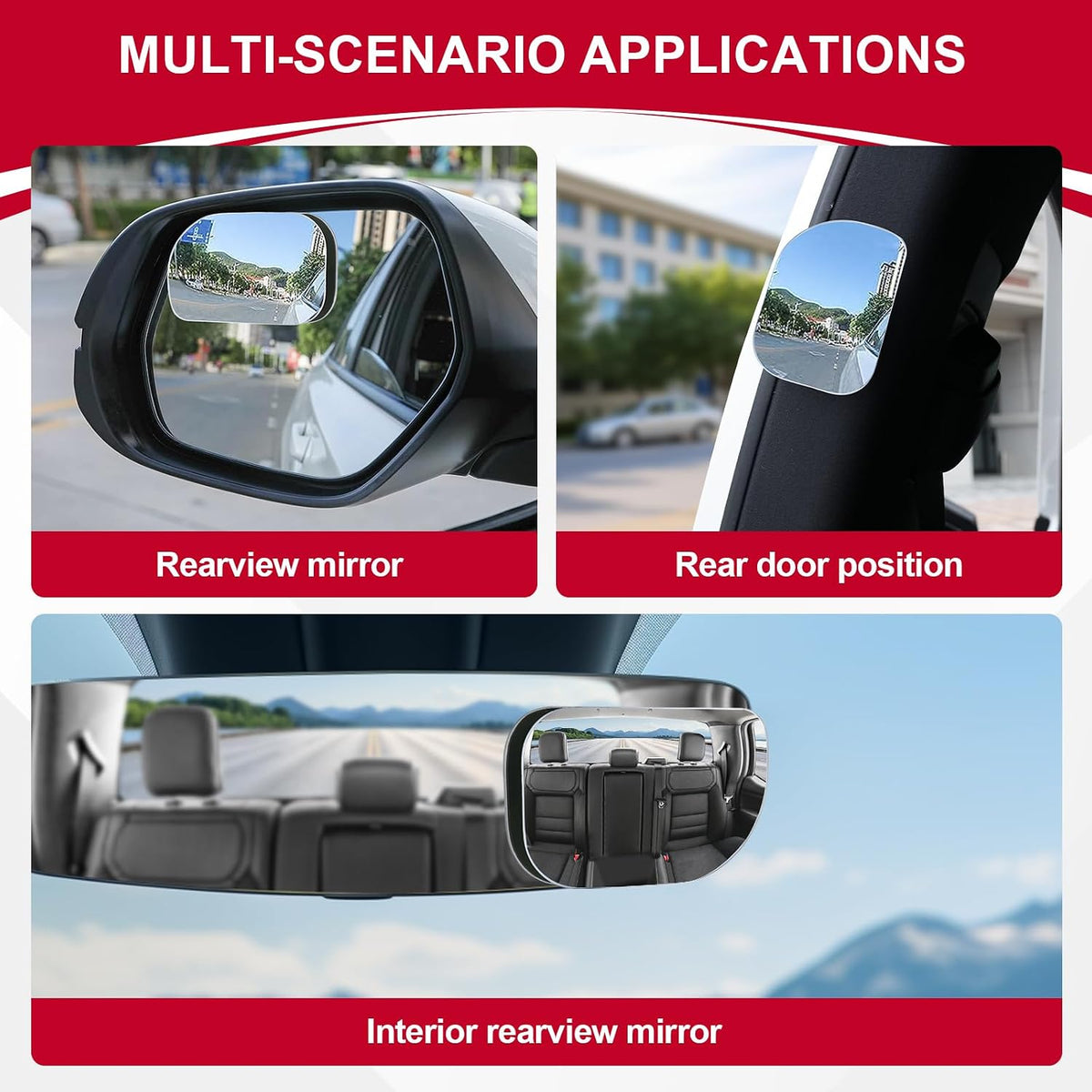 LivTee XLarge Blind Spot Mirror, Rounded Rectangle HD Glass Frameless Convex Rear View Mirrors Exterior Accessories with Wide Angle Adjustable Stick for Car SUV and Trucks, Pack of 2