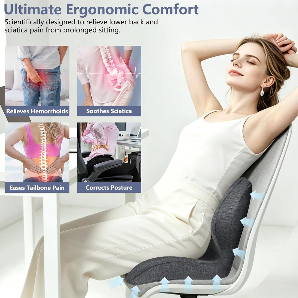 Memory Foam Car Seat Cushion with Lumbar Support Pillow,Driver Seat Cushion