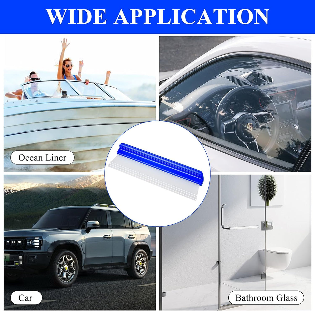 Supkiir 4 Pack 12” Silicone Car Drying Squeegee, 3-Layer T-Bar Water Blade Professional Automotive Water Wiper, Car Windshield Squeegee Flexible Water Blade Squeegee for Car Window Glass Bathroom