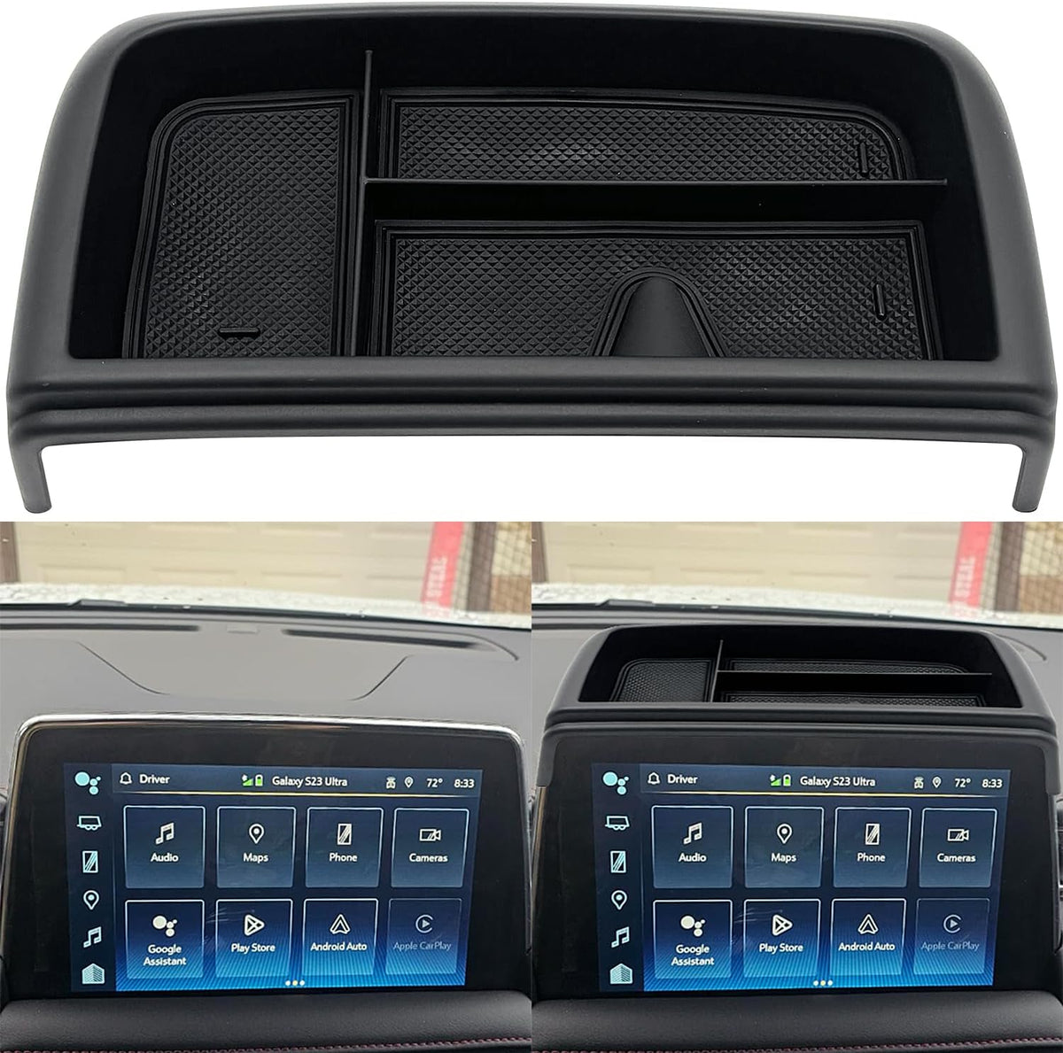 Dash Storage Tray Insert behind Screen Organizer Storage Accessories fit for 2021 2022 2023 2024 GMC Yukon Chevy Tahoe Suburban Fit for Power Sliding Console