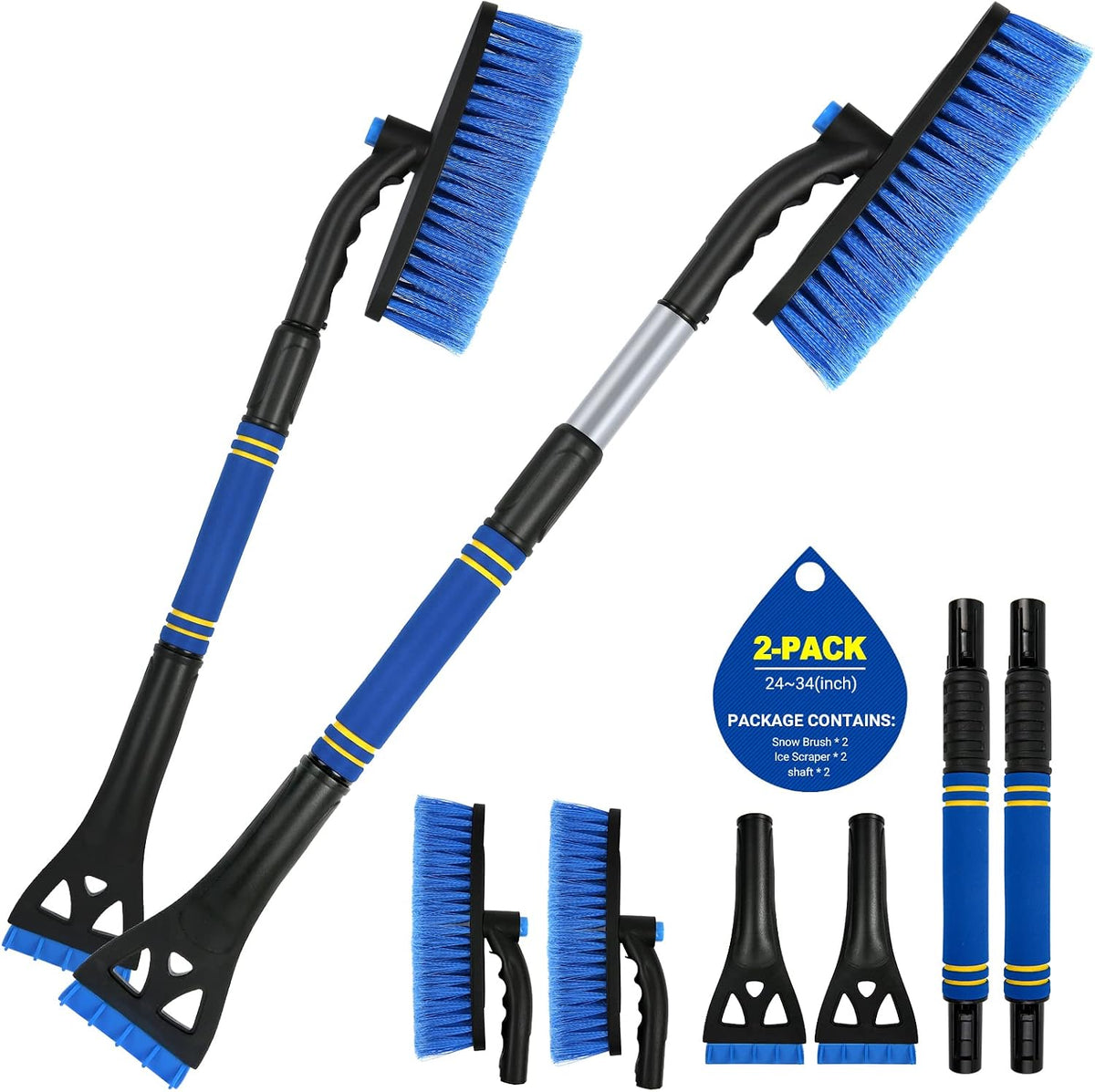 BFONS 2 PCS Ice Scrapers for Car Windshield, 2-in-1 Snow Scraper and Snow Brush for Car SUV Truck, Car Ice Windshield Scraper for Ice and Snow with 360° Pivoting Brush and Ergonomic Foam Grip Blue