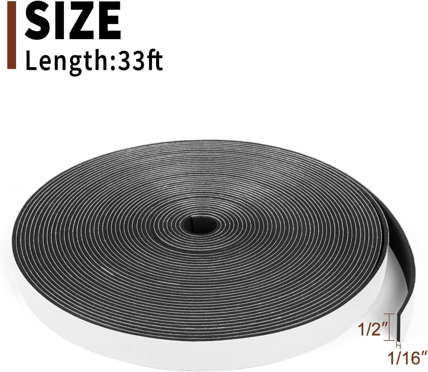 Yotache High Density Foam Tape Neoprene Weather Stripping 1/2" x1/16 for Door Insulation, Soundproofing, Rattle, Total 33 Feet Long