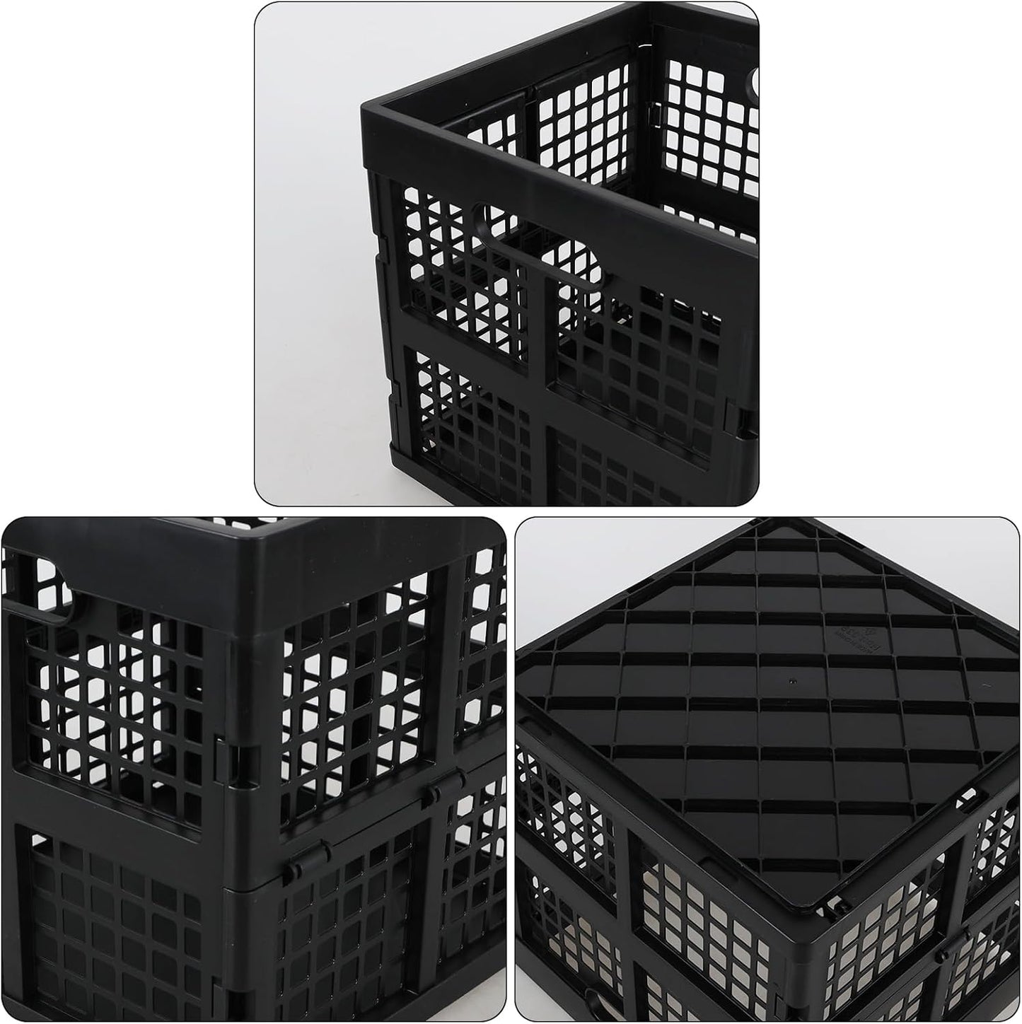 Asking 22 L Square Milk Crates, 3-Pack Collapsible Cube Storage, Black | Plastic Stackable Utility Crate, Collapsible Plastic Storage Crates, Foldable Crates for Cars, Closets, Classrooms