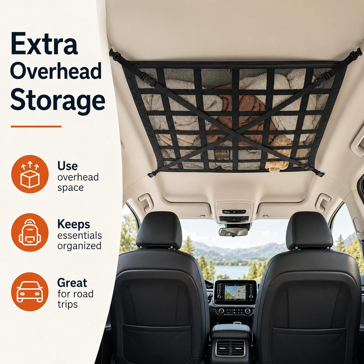 ZTJ Car Roof Ceiling Cargo Net, SUV Van Storage Organizer for Van Life