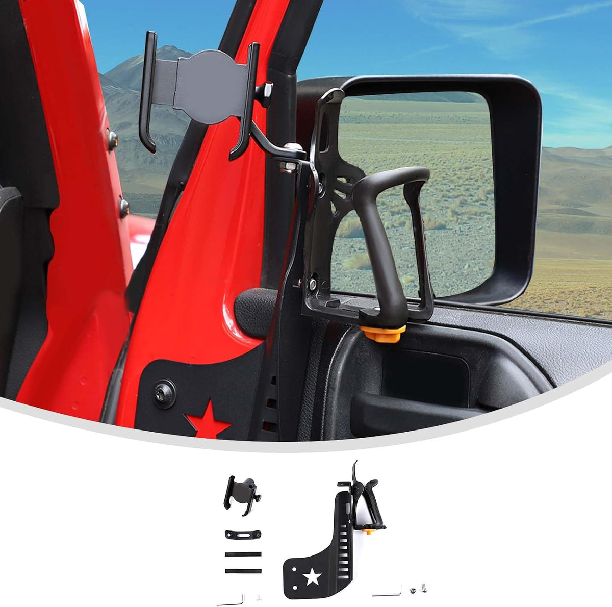 Linskip Door Cup Holder Expander Compatible with Jeep Wrangler JK JKU 2/4Door 2007-2010, 2 in 1 Multi-Function Cell Phone Mount, JK Interior Accessories(Passenger's Side)