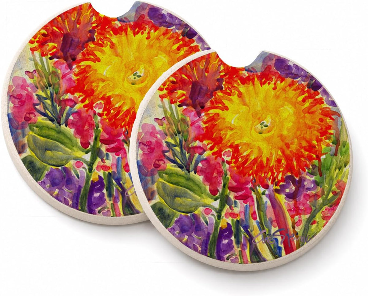 Caroline's Treasures 6118CARC Cool Cat with Sunglasses at The Beach Set of 2 Cup Holder Car Coasters Absorbent Sandstone Coasters for Car Cup Holders Gifts for Men or Women, Large, Multicolor