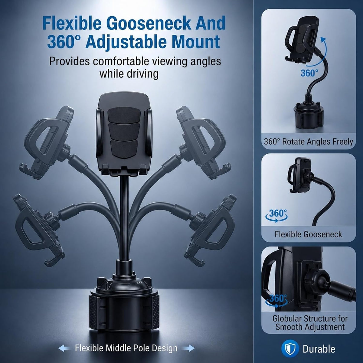 Cup Holder Phone Holder for Car, Adjustable Gooseneck Mount for 4-7" Phones