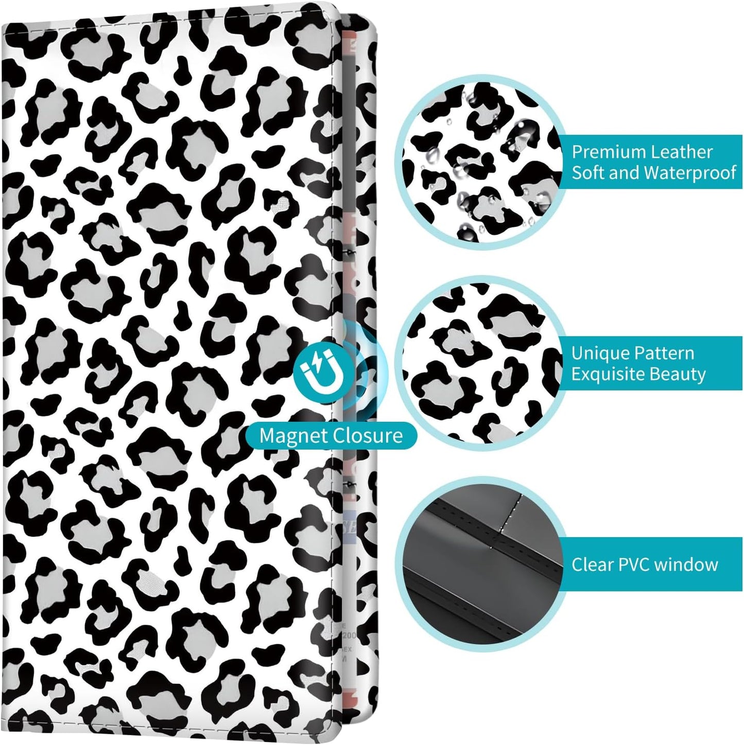 Car Registration and Insurance Holder with Magnetic Shut, Cute Vehicle Glove Box Car Organizer, Premium Interior Car Accessories for Women Men Luxury White Leopard