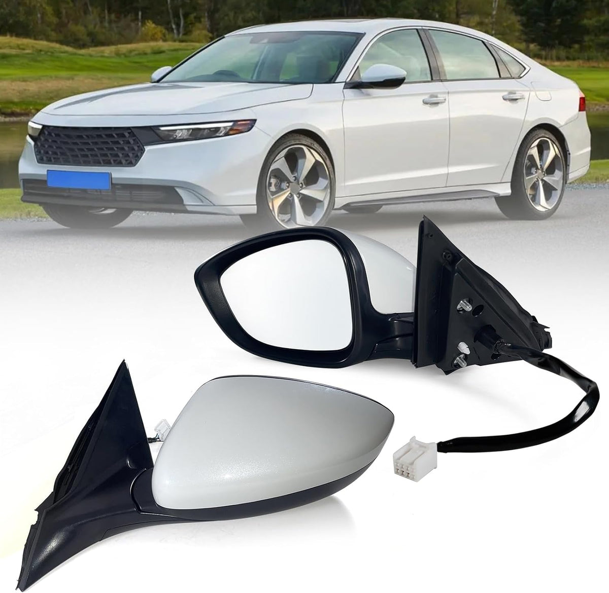 Right Passenger side Mirror Fits 2023 2024 2025 2026 Honda Accord with Power Glass without Heated without turn signals without Blind Spot Match Black (3Pins)