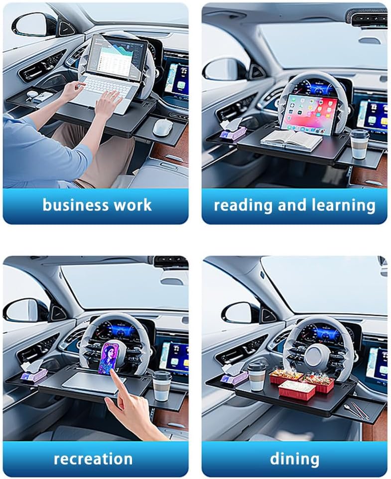 Steering Wheel Desk for Rivian R1T, Expandable Car Laptop Tray, Adjustable Portable Car Desk for Work, Eating & Breaks,Carbon Fiber Pattern