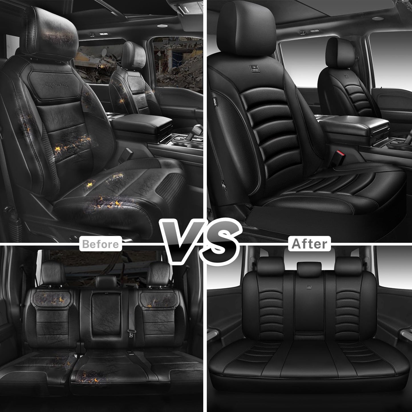 CAR PASS 3D Foam PU Leather Car Seat Covers, Universal Seat Covers Full Sets for Trucks SUV Sedan Automotive Seat Covers Armrest Airbag Compatible Waterproof Comfortable Faux Nappa Leather Pure Black