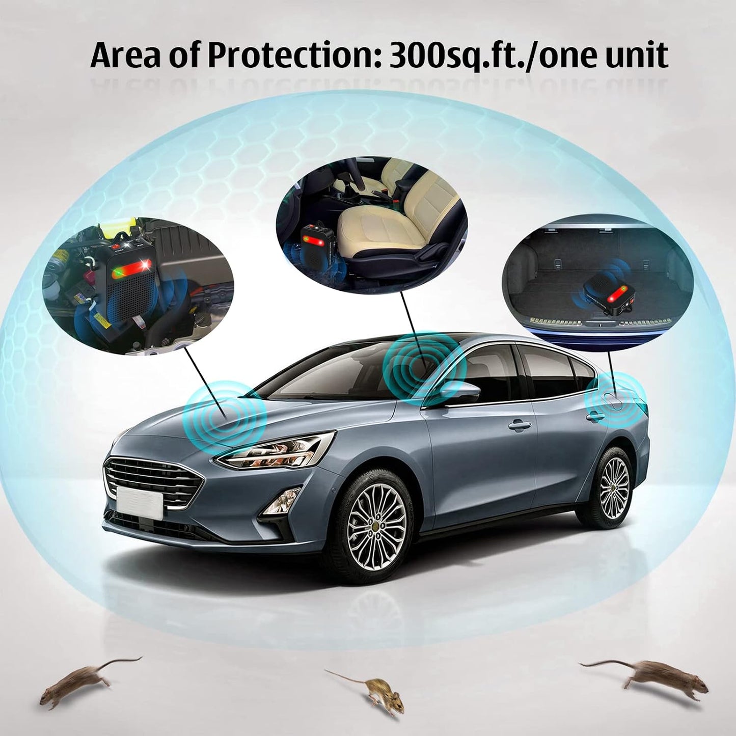 Angveirt Ultrasonic Rodent Repellent Under Hood Battery Operated Pest Repeller with Strobe Lights, Humane Mouse Deterrent for Car Engines, Garage – Prevents Nesting & Wire Damage, 1 Pack