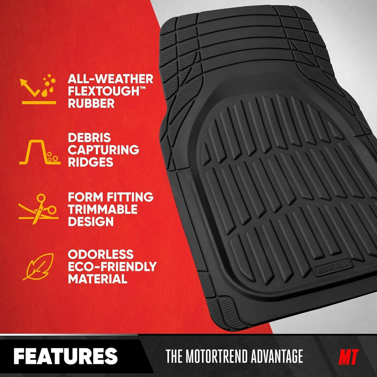 Motor Trend FlexTough LITE Rubber Car Mats Full Set with Cargo Liner - All Weather Floor Mats for Cars & SUVs - Automotive Waterproof Black Car Floor Mats for Cars Accessories Universal Trim-to-Fit