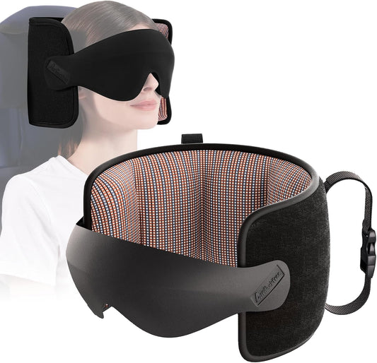 Travel Pillow for Airplanes Head Strap Support, 3D Eye Mask | 360 Airline Sleep Support Headrest Pillow No Bobbing Head Sleeping Aid Travel Essentials Long Flights/Car/Trip Mottled Red