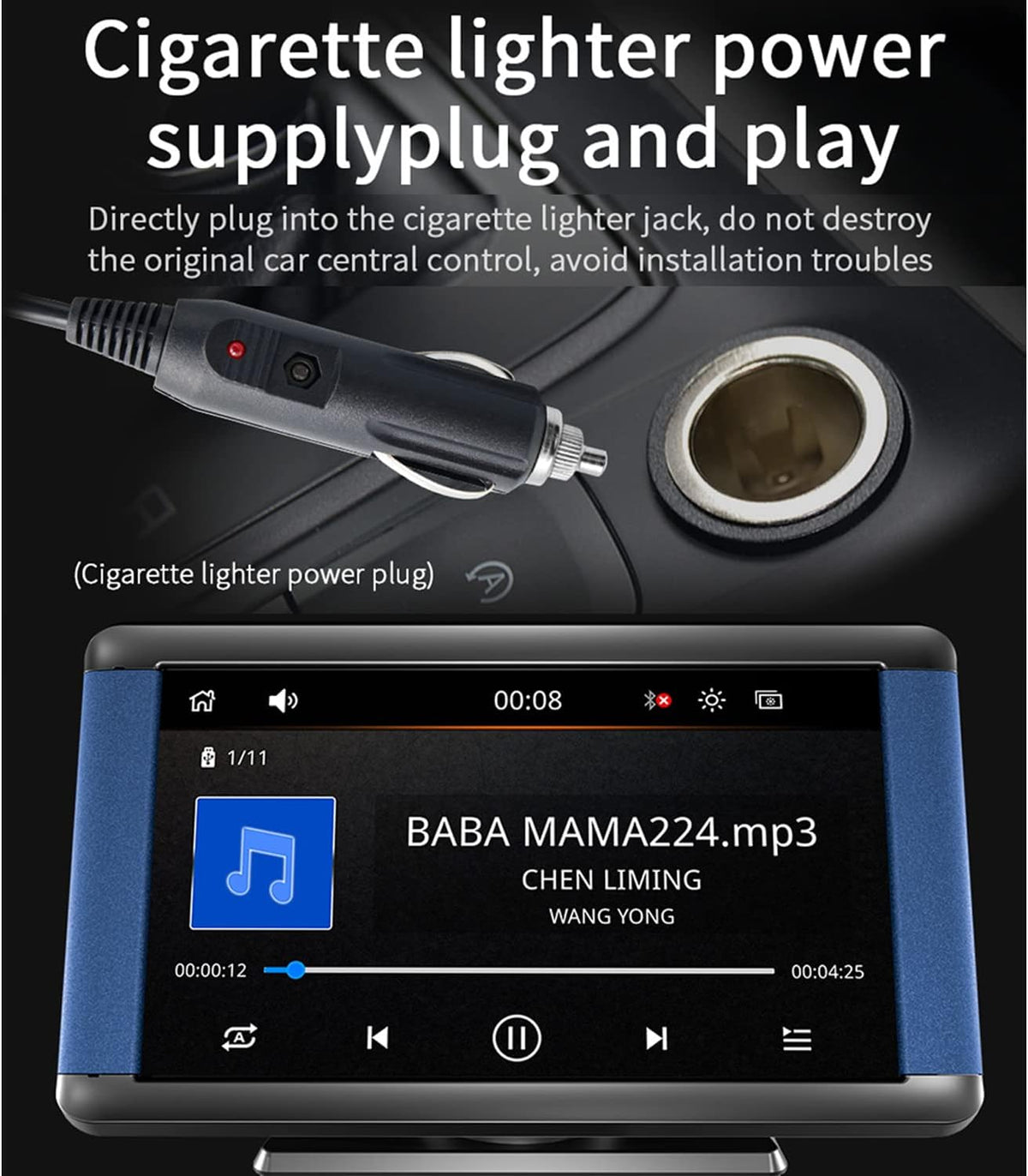Portable 7inch Car Stereo, Compatible for Wireless CarPlay & Wireless Android Auto, Touchscreen Car Monitor with Bluetooth, FM Transmitter, Headphone/AUX/USB/TF Card/Type C Port