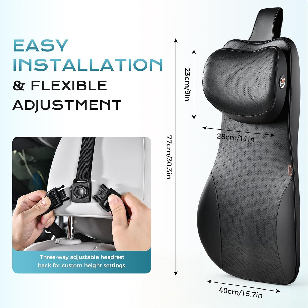 Coverado 2-in-1 Lumbar Support with Car Headrest Pillow, Adjustable-Height Velcro Design Car Neck Support Pillow for Driving Seat, Ergonomic Memory Foam Car Back Support Pillow for Pain Relief, Black