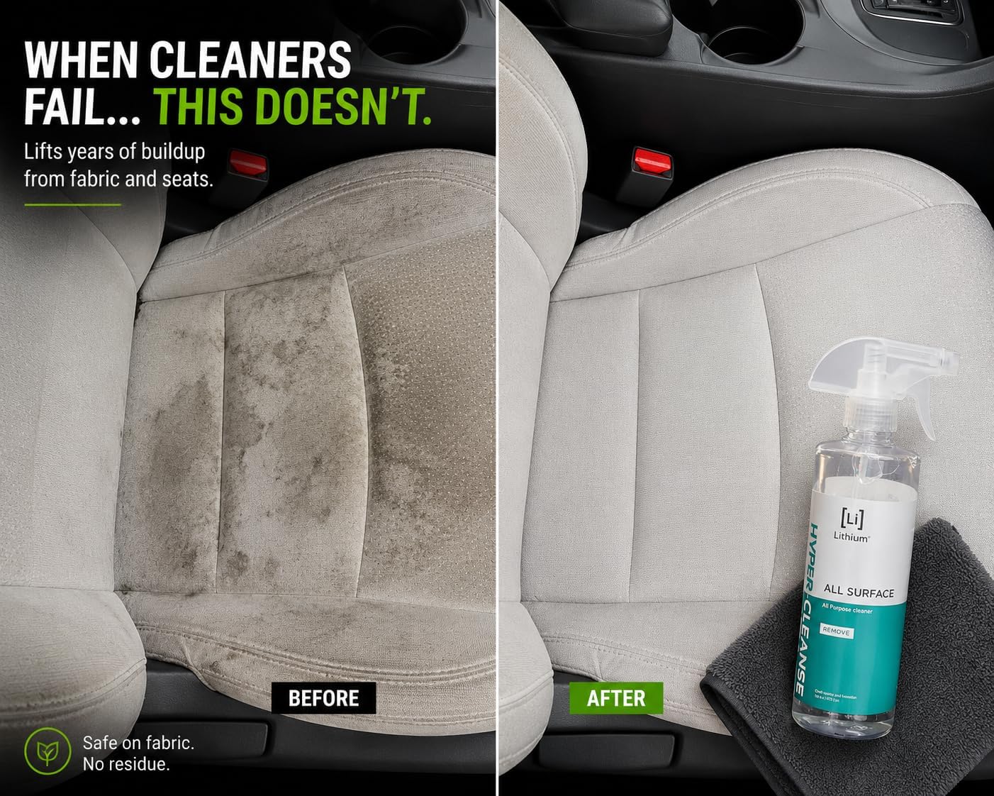 Lithium Hyper Cleanse Car Interior Cleaner - Car Cleaner Interior for Leather, Plastic, Carpet, Vinyl, and Tesla Vegan Leather - Solvent Free Interior Car Cleaner - Car Cleaning Spray (16 Oz)