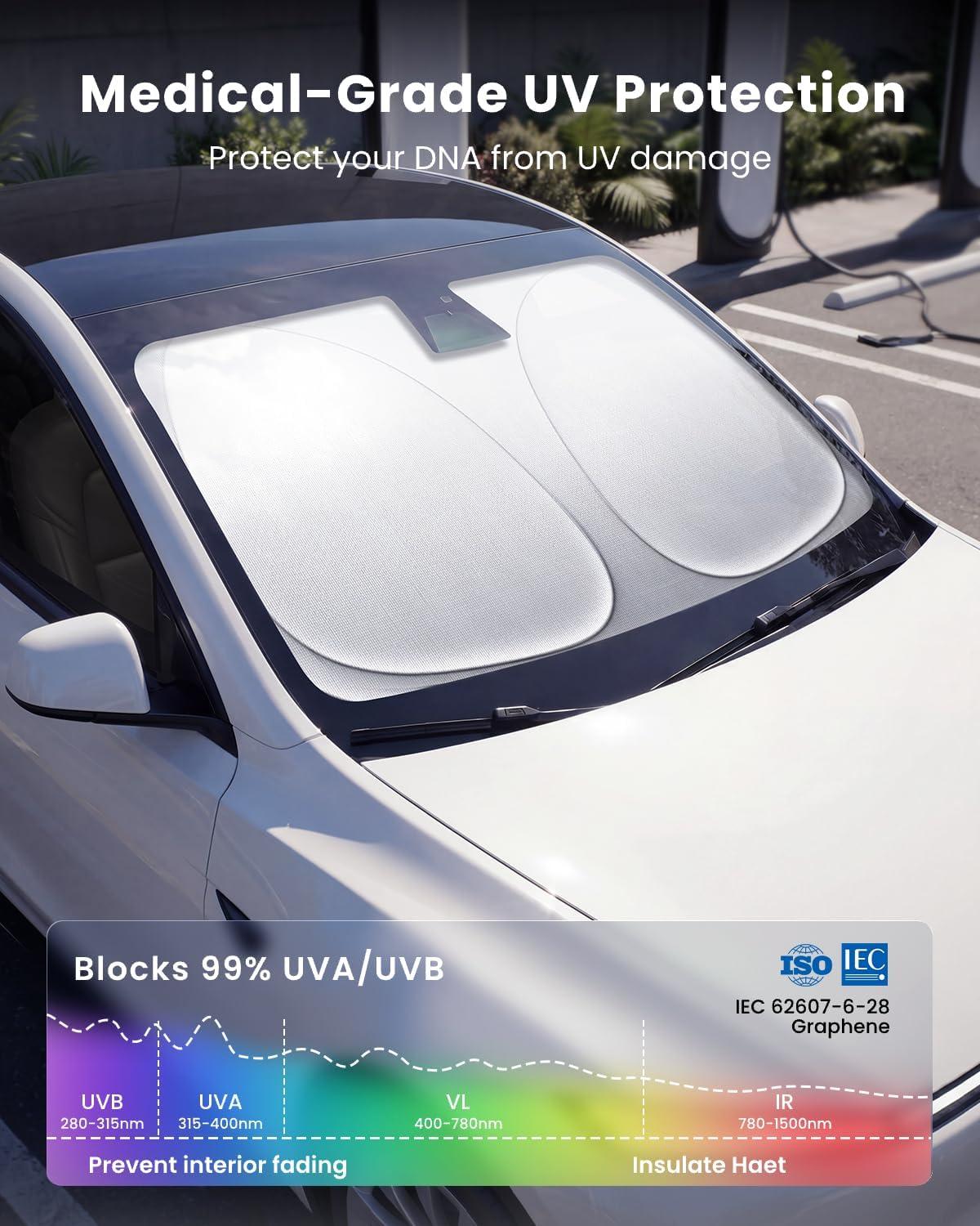 REEVAA 2026 3rd Pro Windshield Sunshade for SUVs/Sedans | M (64 × 32 Inches) | Dual-Layer Heat &amp; Sun Defense, OEM Design | Foldable Sun Shade Car Accessories with Storage Bag