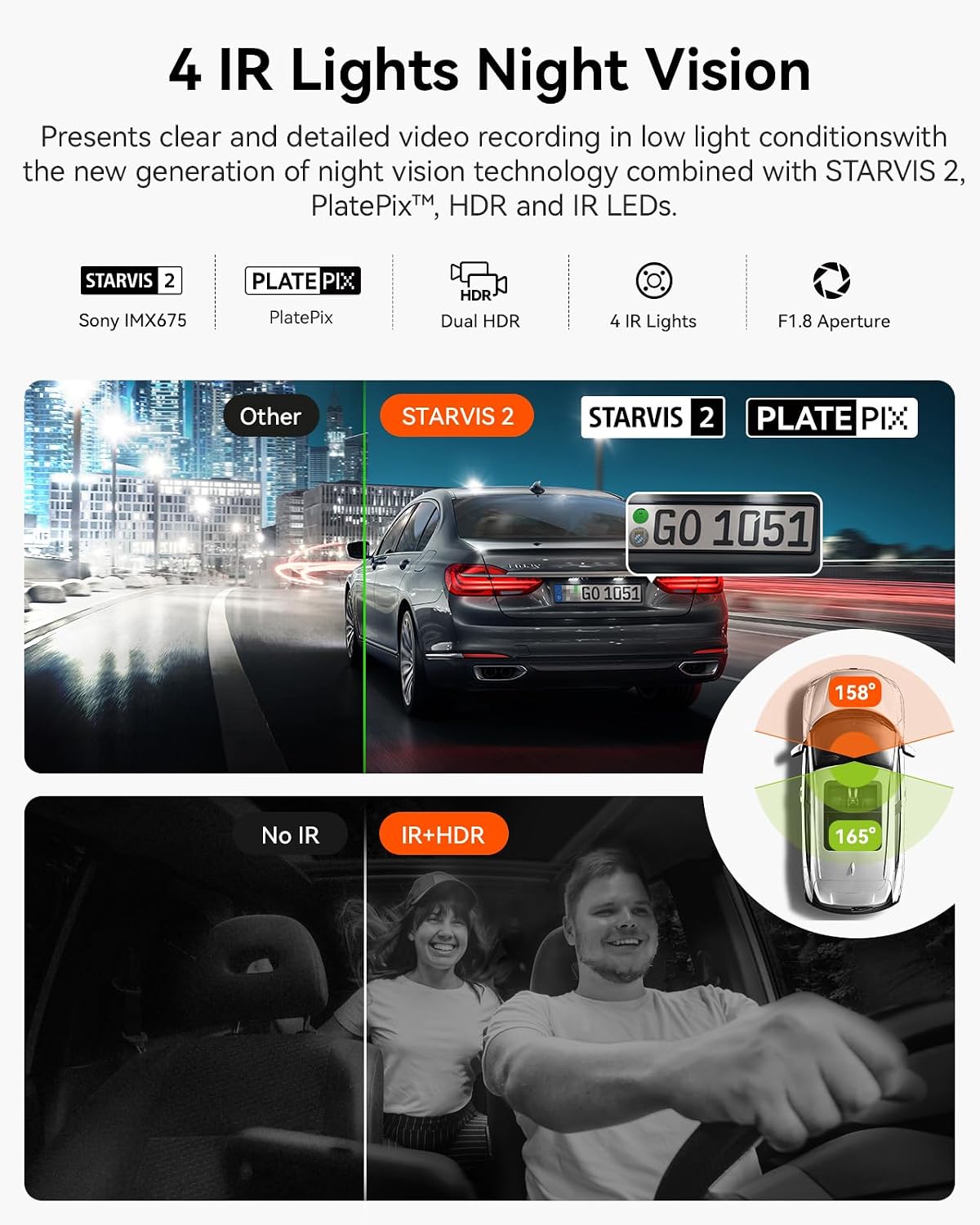 Vantrue N2X 2.7K Dash Cam Front and Inside, STARVIS 2 PlatePix Car Camera