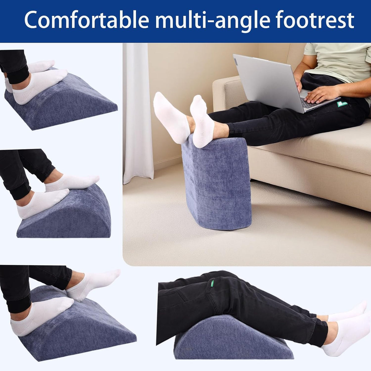 Foot Rest for Under Desk at Work, Ergonomic Under Desk Footrest with Washable Cover for Office, Home & Gaming Leg Elevation Pillow Blue