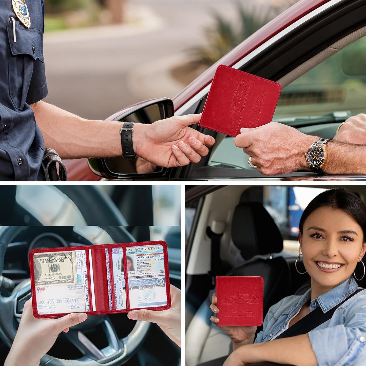 2-Pack Car Registration and Insurance Holder, Car Organization Vehicle Document Organizer with Magnetic Closure for Cards, License in Glove Box, Red