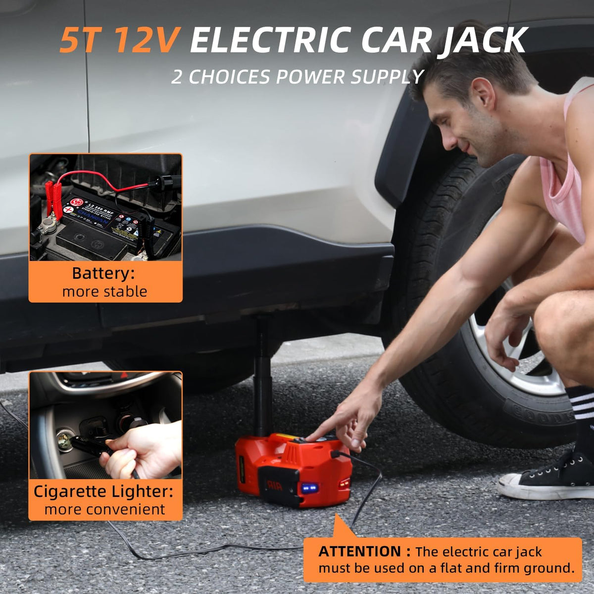 STANDTALL Electric Car Jack Kit 5 Ton 12V Hydraulic, Impact Wrench